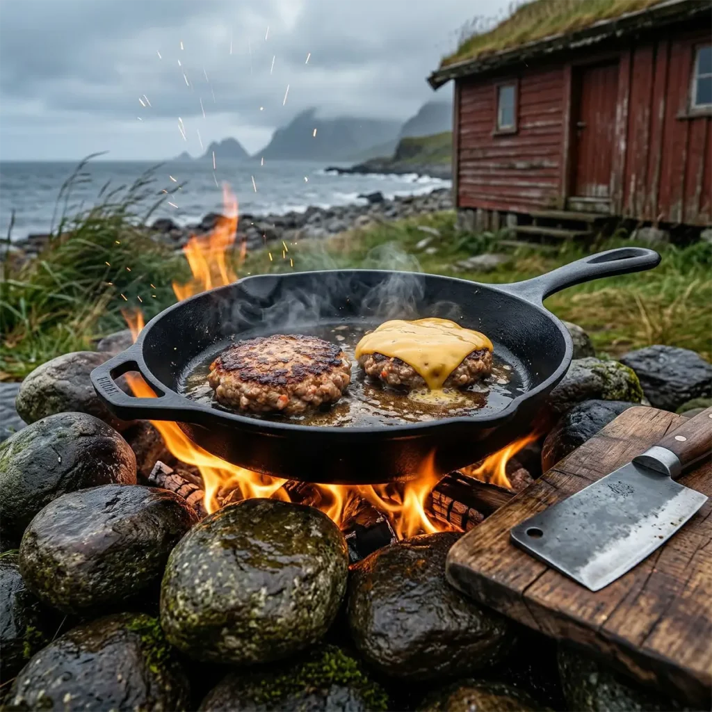 The Ultimate King Crab Burger: Sizzling Seafood Over Open Fire