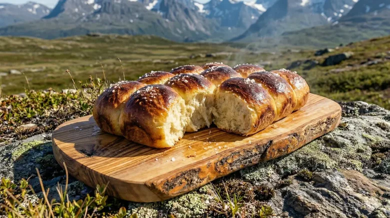 Campfire potato buns golden and pull-apart fresh from a cast iron skillet over open fire coals