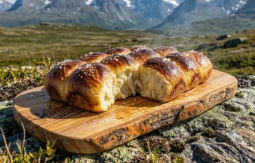 Campfire potato buns golden and pull-apart fresh from a cast iron skillet over open fire coals