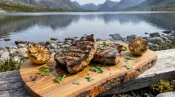 Fire-grilled swordfish steaks over live hardwood coals with charred lemon and herb oil — Fire Kitchen