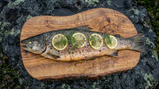 Whole Salmon on a Cedar Plank: The Complete Open Fire Method 6 A massive Whole Salmon secured to a charred cedar plank next to a roaring outdoor fire.